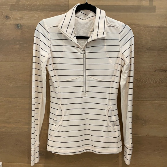 Striped Collared Lace 1/2 Zip Longsleeve - Picture 1 of 10